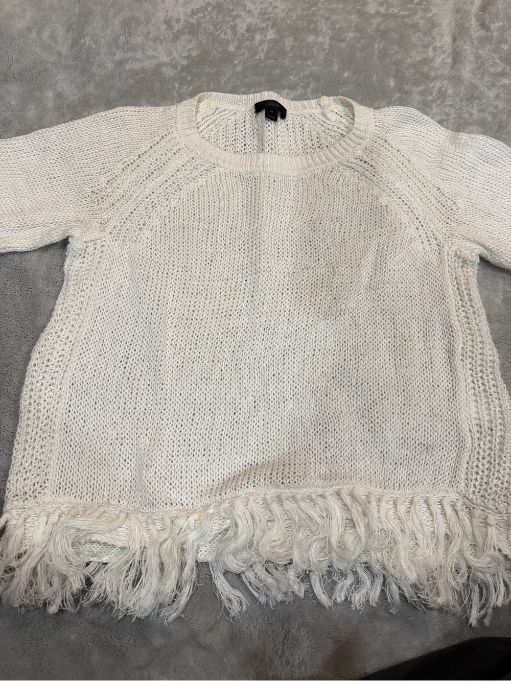 J. Crew Cream Fringe Hem Crewneck Sweater